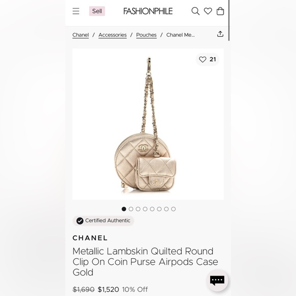 NEW CHANEL MATELASSE COCO MARK YEAR CHAMPAGNE GOLD LAMBSKIN COIN/AIRPODS CASE - Picture 13 of 16